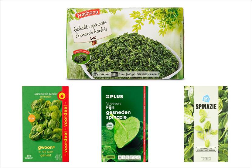 Verpakkingen diepvries spinazie blokjes diverse merken