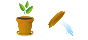 Bloempot en schotel, overtollig water wordt weggegooid