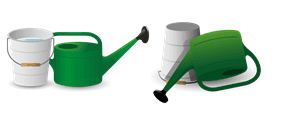 Emmer en gieter die op de kop worden gezet