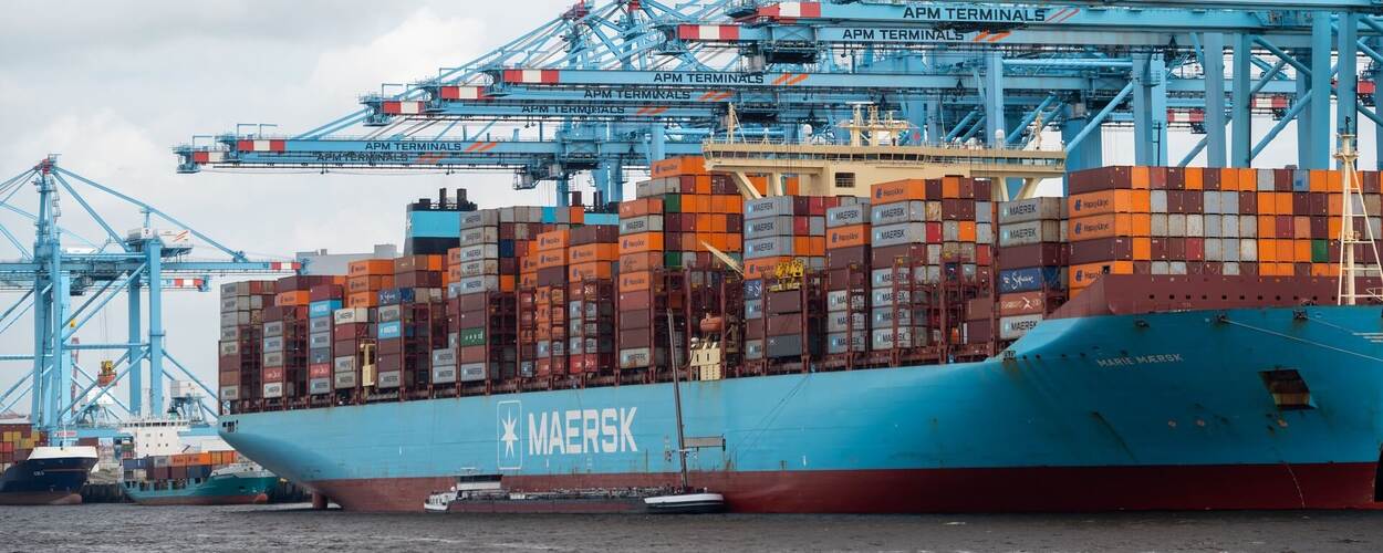 Containerschip in haven Rotterdam