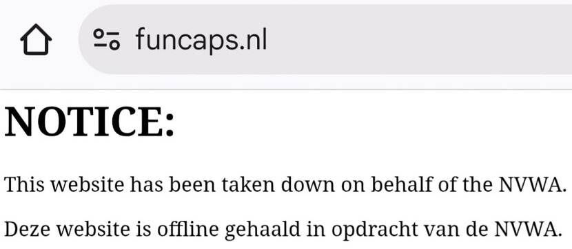 Afbeelding van offline melding website funcaps.nl
