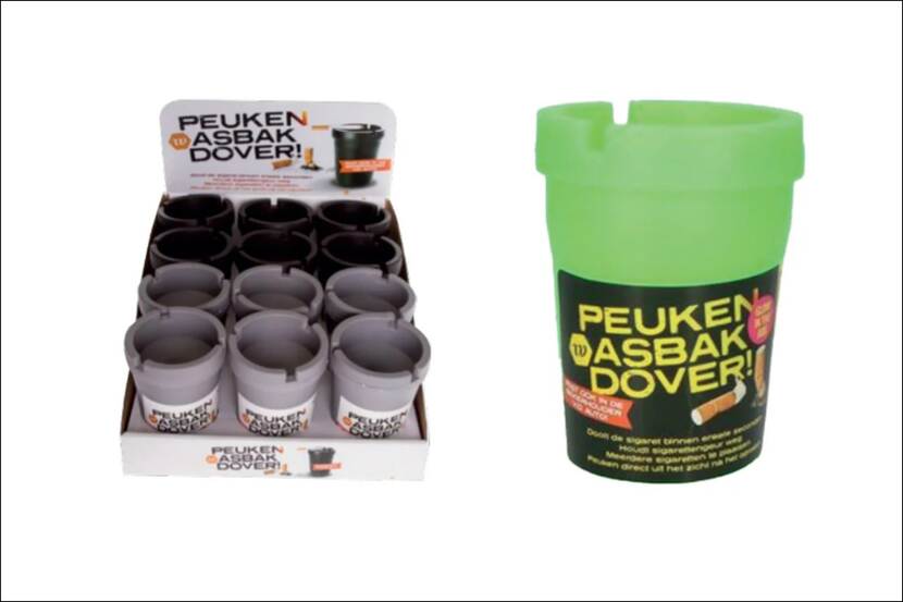 Diverse Peuken Asbak Dover asbakken in de kleuren zwart, grijs en glow in the dark
