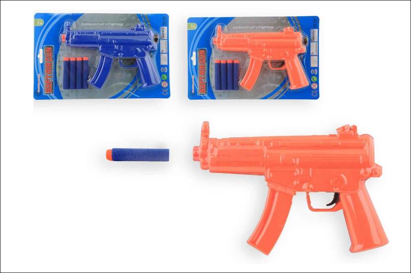Jono Toys Geweer soft gun blauw en oranje met 4 pijltjes in verpakking
