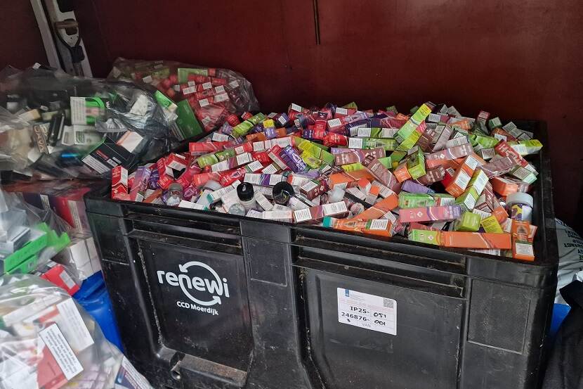 Confiscated vapes in container