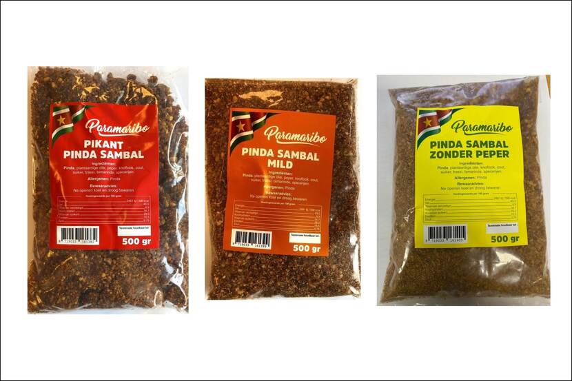 Pindasambal Pikant, Mild en Zonder Peper in plastic vacuum verpakkingen