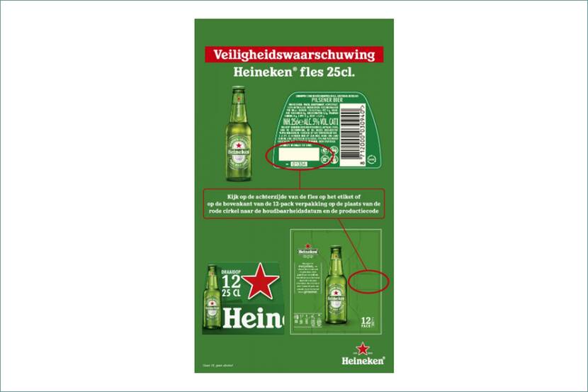 Veiligheidswaarschuwing Heineken 25 cl. fles