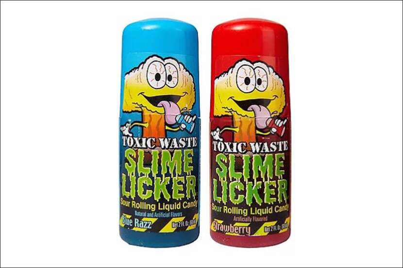Veiligheidswaarschuwing Slime Licker Sour Rolling Candy van Toxic Waste