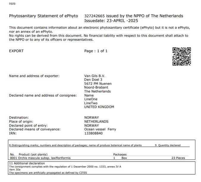 Fytosanitair certificaat: Statement afgegeven na waarmerken