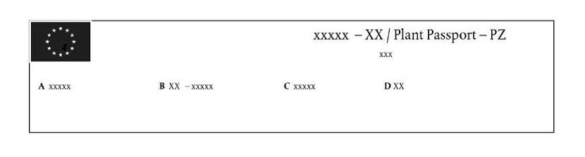 Model voor het PZ-plantenpaspoort uit EU-Verordening 2017/2313.